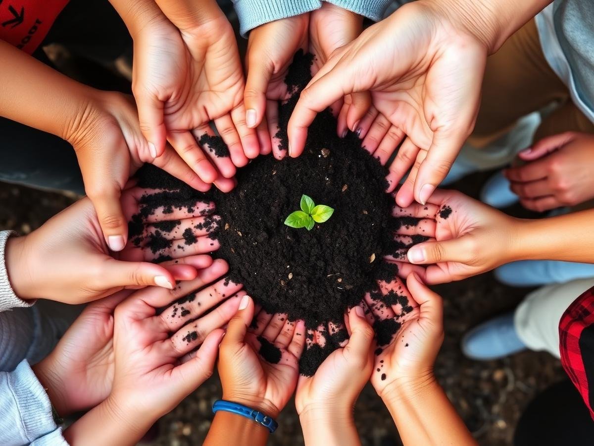 Hands holding seedling
